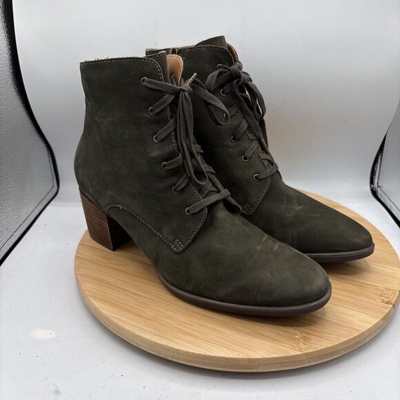 AETREX Stella Olive Green Suede Lace up Zip Ankle Boot EU 42 US 11 Arch Support - Picture 3 of 12